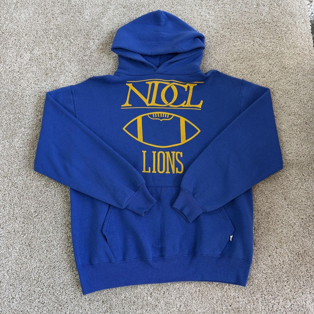Vintage NICL Lions Sweatshirt Mens Large Blue Football Russell Athletic USA